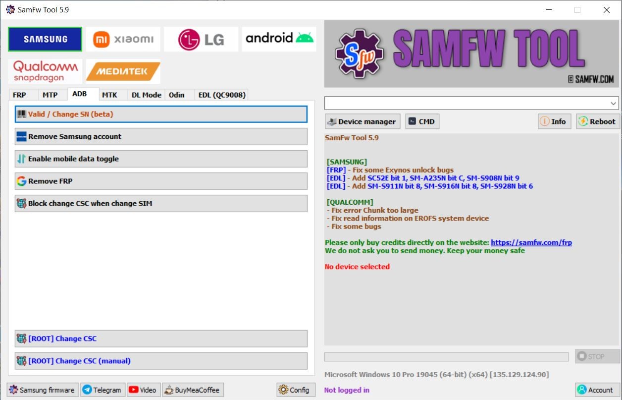 SamFw Tool 5.9 Download - One-Click FRP Lock Removal & CSC Change